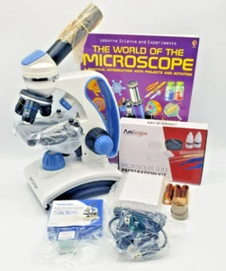 AmScope 40X-1000X Dual Light Glas Linse Metallrahmen Studentenmikroskop + Objektträger - Bild 1 von 6