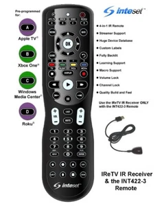 Inteset 4-in-1 Universal Backlit Remote & IReTV IR Receiver Combo - Picture 1 of 11