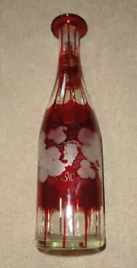 Antique Bohemian Ruby Red Glass Decanter Etched Grapes Pattern 11 3/4" - Picture 1 of 6