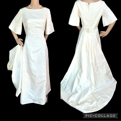 Vestido de Noiva Bridallure Vintage Deadstock Anos 50-60 Marfim Contas de Renda +Trem P Novo com etiquetas - Imagem 1 de 4