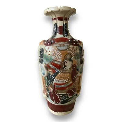 "JARRÓN ANTIGUO JAPONÉS SATSUMA 6"" textura pesada Fat Man Emporer" Foto 1 de 4