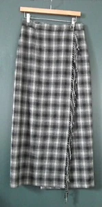 Vintage women's BENETTON skirt 100% Wool tweed M blanket fringe wrap grey long - Picture 1 of 24