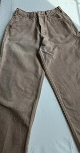 Carhartt Boys Washed Canvas Duck Dungaree Carpenter Pants Brown Tan Sz 12 / 14 - Picture 1 of 16