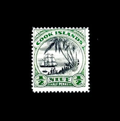 Cook Islands NIUE Stamp - 1944 Ship & Palm Trees Cooks Landing Sn 77 MNH   - Image 1 of 2