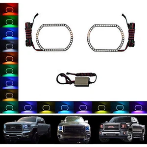 2014-2016 GMC Sierra Truck Multi-Color Changing LED RGB Headlight Halo Ring Set - Picture 1 of 7