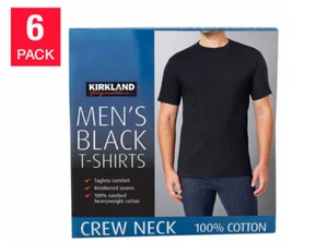 NEW 6 pack of Kirkland T Shirts men's Black Crew Neck 100% Cotton Tees PICK SIZE - Picture 1 of 4