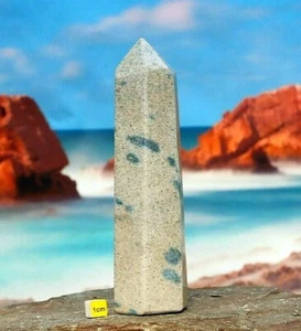 Seltener blauer Apatit auf Cleavelandit polierter Turmobelisk natürliches Mineral 539g - Bild 1 von 6