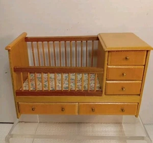 Vintage DOLLHOUSE.  COMBO CRIB, DRESSER Furniture Children  - Picture 1 of 7