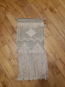 Macrame Wall Hanging Art Woven Boho Home Décor NeutralBeige/Black Earthy Tassels - Picture 1 of 10