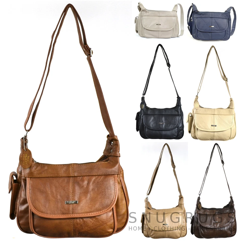 LADIES LEATHER SHOULDER BAG HANDBAG WITH MOBILE POUCH BROWN/FAWN/TAN/BLACK/BEIGE - Image 1 of 1
