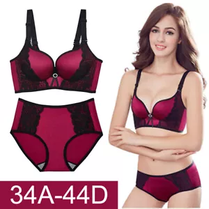 Women Bra Briefs Underwear Sexy Push Up Bra Sets Gather Lingerie Burgundy 36C - Picture 1 of 9