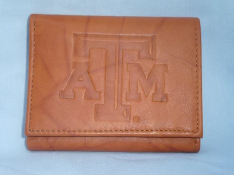 TEXAS A&M AGGIES   Leather TriFold Wallet    NEW    brown 2   m1 Cover