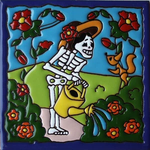 Jardinería matutina 6x6. Esqueleto de azulejo de arcilla Día de los Muertos Día de los Muertos - Imagen 1 de 1