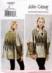 Vogue Designer Wearable Art Loose-fit Jacket w/Appliqué Pattern V9307 Size L-XXL - Picture 1 of 7