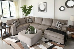 NEW Large Modern Sectional Living Room - Tan Chenille Sofa Couch Chaise Set IG3V - Picture 1 of 6