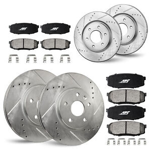 Front & Rear Zinc Drill/Slot Brake Rotors + Pads for Chevrolet Tahoe 2008-2014