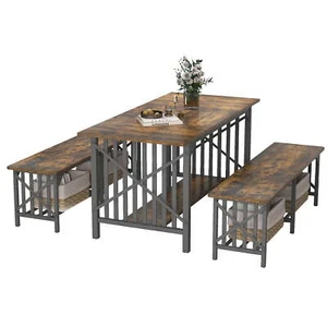Dextrus 3-Piece Dining Room Set, Industrial Kitchen Table Set 63" Table & Bench - Picture 1 of 8