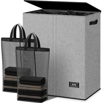 Wäschekorb, Wäschesammler 145L, Wäschetruhe, Wäschesortierer, faltbar, 2 Fächer - Bild 1 von 4