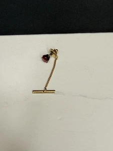 Tie Pin Genuine Red Garnet Beautiful Bright Stone / 14 k gold Tie Tack/ Vintage  - Picture 1 of 2