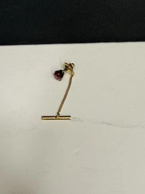 Tie Pin Genuine Red Garnet Beautiful Bright Stone / 14 k gold Tie Tack/ Vintage  - Image 1 of 2