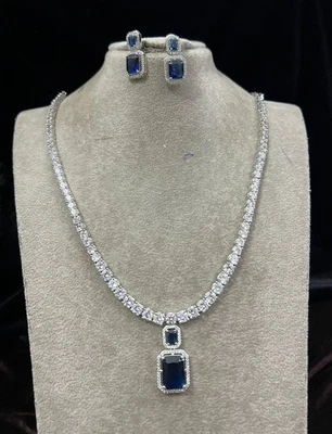 Indiano Bollywood Sposa Club Discoteca Placcato Argento Zircone Gioielli Set - Immagine 1 di 4