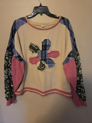Easel Vintage  Patchwork Mixed Print Sweatshirt Size L Distressed Look Oversized - Image 1 of 4