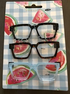TAHARI READING GLASSES READERS BLACK ANIMAL, TORTOISE, BLUE WOMEN'S 2.00 NIB - Picture 1 of 5
