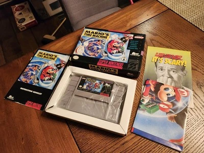 Mario's Time Machine (SNES Super Nintendo, 1993) CIB Complete Box Manual Poster! - Image 1 of 4