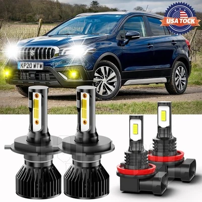 For Suzuki S-Cross 2015-2019 LED Headlight Kit White+Yellow Fog Lights Bulbs 4X - Imagem 1 de 4