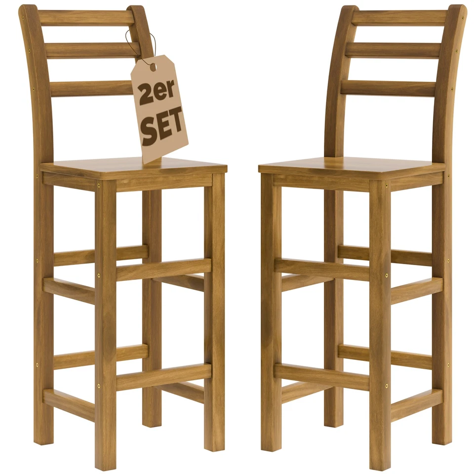 CASARIA® Tresenhocker Barstuhl Barhocker mit Lehne 2er Set Holz Küche Bar Hocker - Bild 1 von 4
