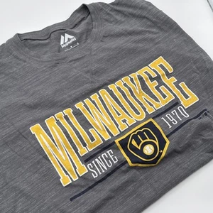Milwaukee Brewers Short Sleeve T Shirt Mens Large Gray  MLB Cotton Blend Logo - Picture 1 of 9