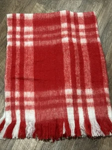 Pier 1 Überwurf Decke rot kariert Wollmischung 55" x 60" Neu ohne Etikett - Bild 1 von 5