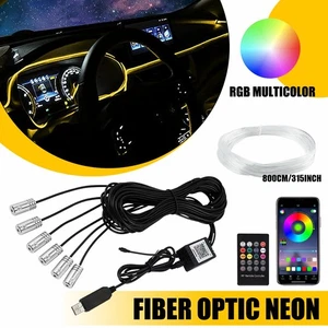 26FT RGB LED Car Interior Fiber Optic Neon EL Atmosphere Wire Light Strip Kit - Picture 1 of 14