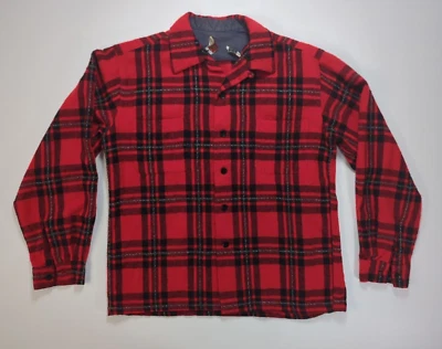 Vintage 1950s McGregor Washable Shirt Button Up Mens M Red Plaid Wool Blend USA - Image 1 of 4