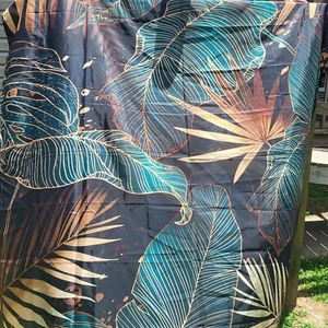 Gold and Green Tropical Plant Leaf Black Shower Curtain  for Bathroom Decor - Picture 1 of 4