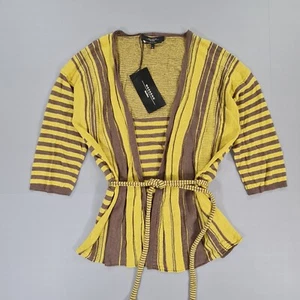Weekend Max Mara Womens Cardigan Yellow Brown XL Hemp Silk Lightweight Knit - Picture 1 of 7