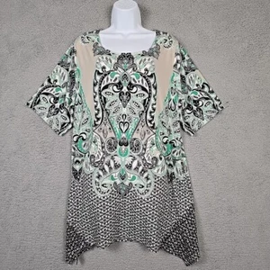 CAMICIA TUNICA donna STYLE & CO taglia 3X stampa marrone/verde/nero manica corta - Foto 1 di 17