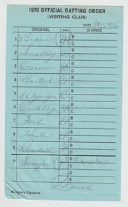 9-22-76 Minnesota Twins - Game Used Umpire Lineup Card - Rod Carew - Home Run - Picture 1 of 2