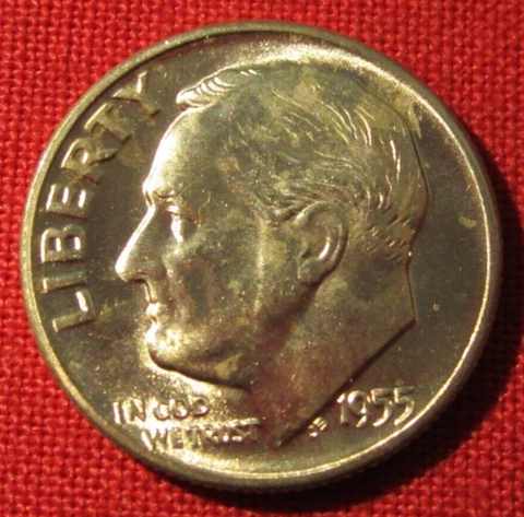 1955 D Roosevelt Dime - 90% Silver - Uncirculated Cover