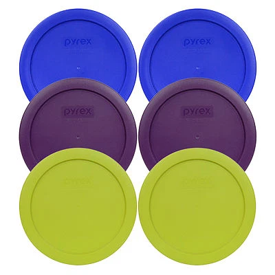 Pyrex 7201-PC 6" 2-Blue 2-Purple 2-Green 6PK Storage Cover Lid for 4 Cup Bowl