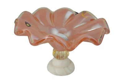  15" Inch Italian Murano Pink Glass Dish Fruit Bowl Center Piece - Image 1 of 3