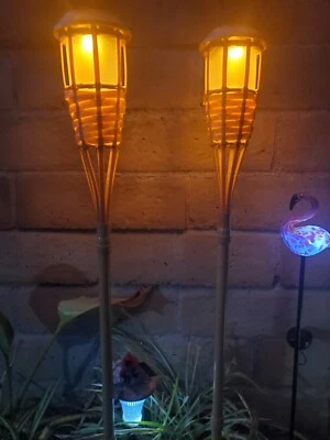 (2 peças) tocha solar Tiki bambu sintético luz de jardim decoração - Imagem 1 de 4