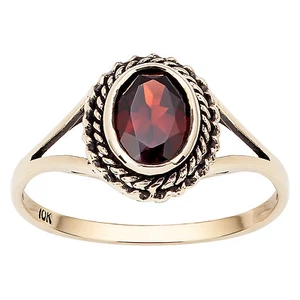 10k Yellow Gold Vintage Style Genuine Oval Garnet Split-Shank Ring - Picture 1 of 4