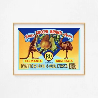 Impresión de póster de arte de pared vintage de publicidad de peras de marca de fútbol de lujo. Gran decoración Foto 1 de 4