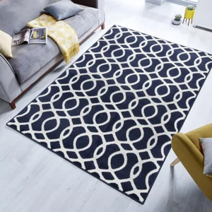 Navy Blue Trellis Rug | Modern Moroccan Living Room Rugs | Small Large Area Rugs - Picture 1 of 10