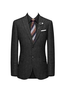 Abito uomo misto lana grigio scuro tweed spina di pesce festa sposo smoking abito da sposa - Foto 1 di 11