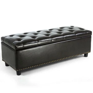 Espresso Faux Leather 47" Storage Ottoman Large Bench Foot Rest Seat Room Decor - Picture 1 of 10
