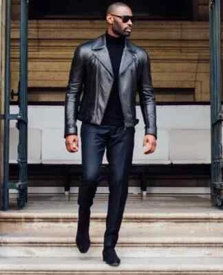 Men's Leather Jacket BLACK Handmade Stylish Real Soft Lambskin Motorcycle Biker - Image 1 of 4