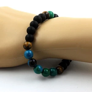 Bracelet Chrysocolla + Tiger Eye + Matte Black Onyx. Natural Stones - Picture 1 of 7