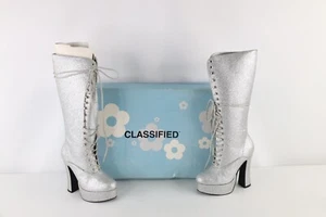 Nuevo de Lote Antiguo Años 90 Streetwear Mujer 6.5 Gruesas Plataforma Tacón Go Botas Plateadas - Imagen 1 de 14